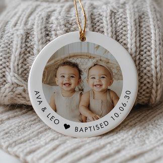 Boy Girl Twins Baptism Photo Keepsake セラミックオーナメント