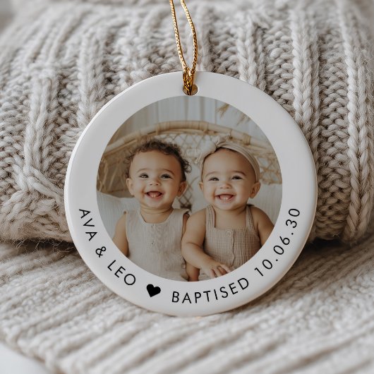 Boy Girl Twins Baptism Photo Keepsake セラミックオーナメント