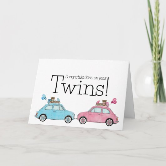 Boy/Girl Twins Fiat 500おめでとう カード (正面)