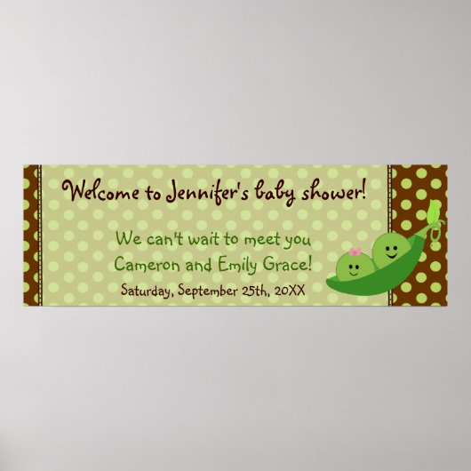 Boy Girl Twins Pea in a Pod Baby Shower Banner ポスター (正面)
