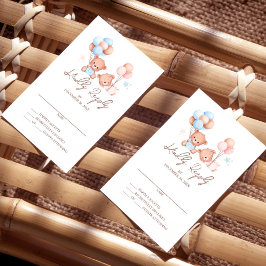 Boy Girl Twins Teddy Bear Baby Shower RSVPカード 招待状