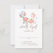 Boy Girl Twins Teddy Bear Baby Shower RSVPカード 招待状 (正面)