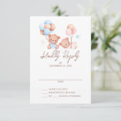 Boy Girl Twins Teddy Bear Baby Shower RSVPカード 招待状 (スタンド正面)