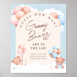 Boy Girl Twins Teddy Bear Guessゲームのサインの数 ポスター