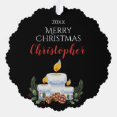 BOY & GIRL with雪だるま, パーソナライズされた CHRISTMAS オーナメントカード (裏面)