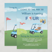 Boy Golf Cart Par-tee 4TH Birthday  招待状 (正面/裏面)