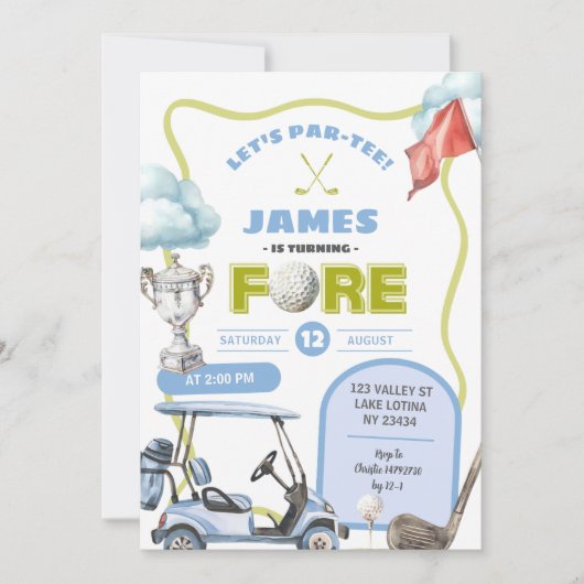 Boy Golf Kid's Fore Birthday 招待状 (正面)