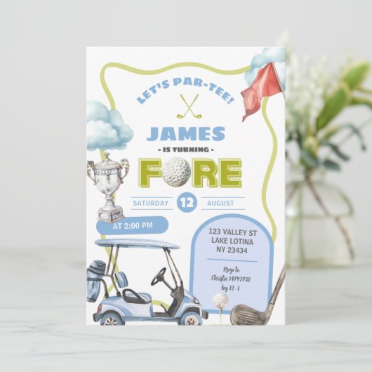 Boy Golf Kid's Fore Birthday 招待状 (スタンド正面)