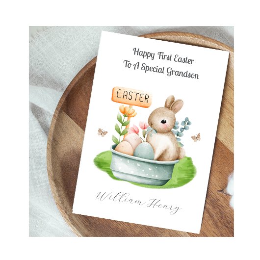 Boy Grandson First Easter Bunny Rabbit Card シーズンカード