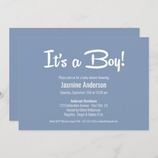 Boy Grayミニマルモダンリストの赤ちゃんシャワー 招待状 (正面/裏面)