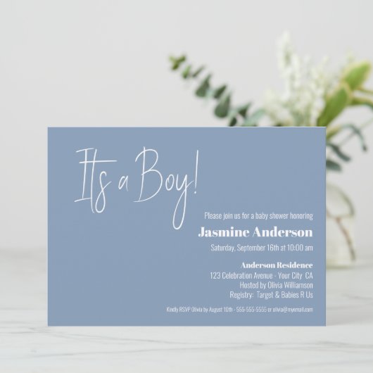 Boy Grayミニマルモダンリストの赤ちゃんシャワー 招待状 (スタンド正面)