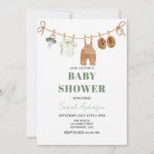 Boy Green Boho赤ちゃん服Baby shower 招待状 (正面)