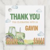 Boy Green Tractor Birthday Party Square フェイバータグ (正面)