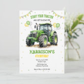 Boy Green Tractor Farm Birthday Party Invitation 招待状 (スタンド正面)