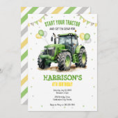 Boy Green Tractor Farm Birthday Party Invitation 招待状 (正面/裏面)