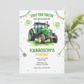 Boy Green Tractor Farm Birthday Party Invitation 招待状 (スタンド正面)