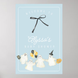 Boy Halloween Ghost and Black Bow Baby Shower ポスター