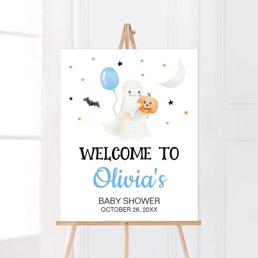 Boy Halloween Little Boo Baby Shower Welcome ポスター