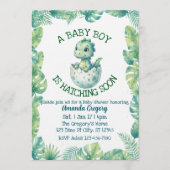 Boy Hatching Soon, Green Dino Baby Shower 招待状 (正面)