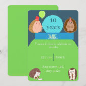 Boy Hedgehog Birthday Party Invitation 招待状 (正面/裏面)
