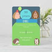 Boy Hedgehog Birthday Party Invitation 招待状 (スタンド正面)