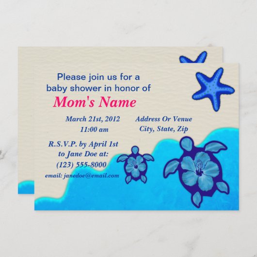 Boy Honu Baby Shower 招待状 (正面/裏面)