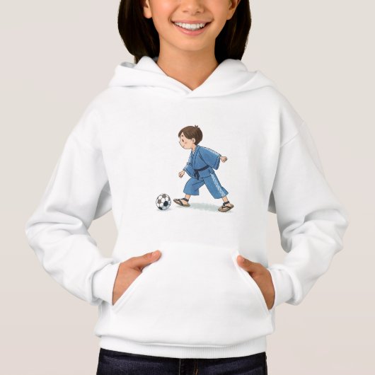 Boy in kimono playing soccer (正面)