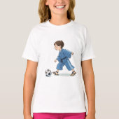 Boy in kimono playing soccer tシャツ (正面)