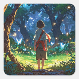 Boy in magical forest スクエアシール