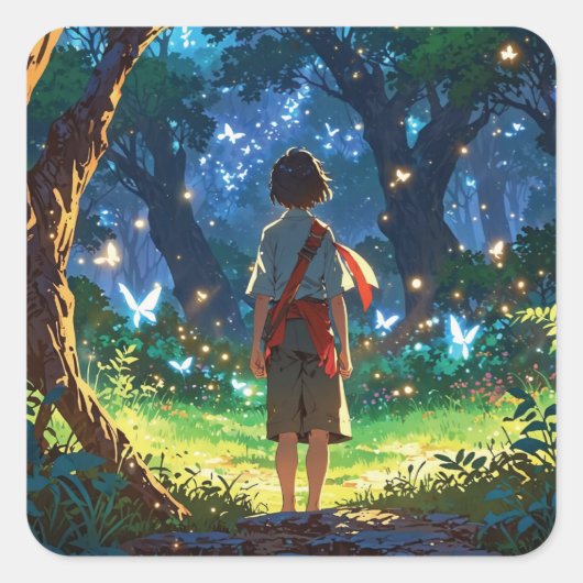 Boy in magical forest スクエアシール (正面)