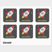 Boy in Rocket Ship宇宙誕生日パーティスティッカー スクエアシール (シート)