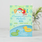 Boy indoor winter pool party birthday invitation. 招待状 (スタンド正面)