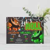 Boy Joint Roller Skating Birthday Party Neon Glow 招待状 (スタンド正面)