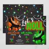 Boy Joint Roller Skating Birthday Party Neon Glow 招待状 (正面/裏面)
