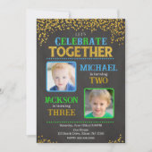 Boy Joint Siblings Birthday Party Photo  招待状 (正面)