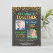 Boy Joint Siblings Birthday Party Photo  招待状 (スタンド正面)