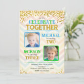 Boy Joint Siblings Birthday Party Photo 招待状 (スタンド正面)