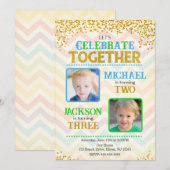 Boy Joint Siblings Birthday Party Photo 招待状 (正面/裏面)