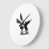 Boy Kid Easter Day Dabbing Bunny Rabbit Hip Hop Ea ラージ壁時計 (傾斜)
