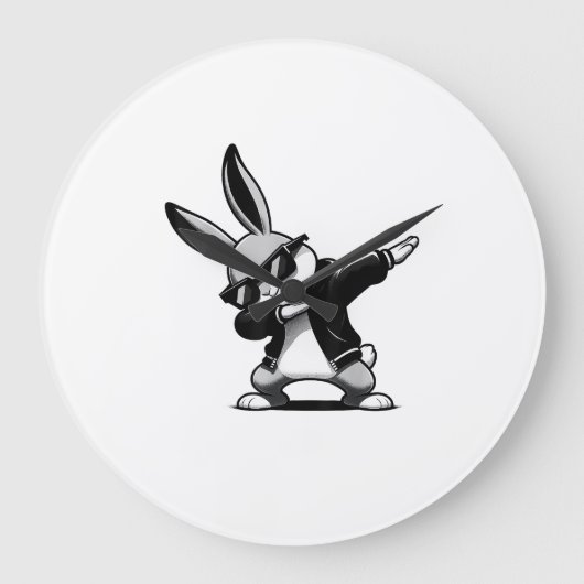 Boy Kid Easter Day Dabbing Bunny Rabbit Hip Hop Ea ラージ壁時計 (正面)
