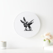 Boy Kid Easter Day Dabbing Bunny Rabbit Hip Hop Ea ラージ壁時計 (ホーム)