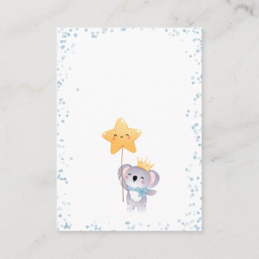 Boy Koalaが赤ちゃんシャワー用の青い本を持つ エンクロージャーカード (裏面)