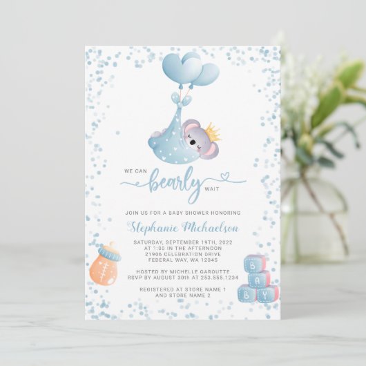 Boy Koala Bearly Wait Book Request Baby Shower 招待状 (スタンド正面)