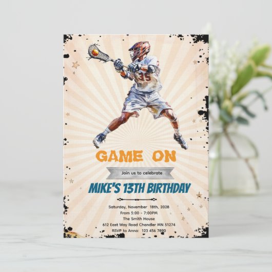 Boy Lacrosse birthday party invitation 招待状 (スタンド正面)