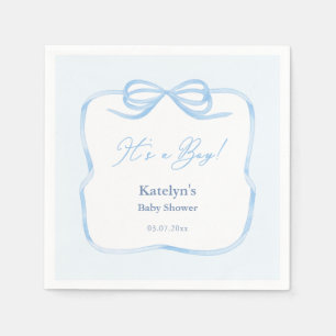 Boy Light Blue Bow Baby Showerのパーティー スタンダードカクテルナプキン