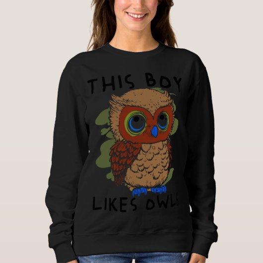 Boy Likes Owls Artsy Animal Wildlife Bird Nature スウェットシャツ (正面)