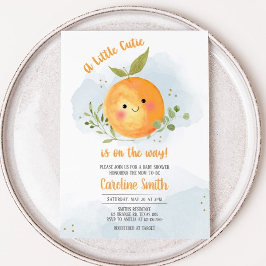 Boy Little Cutie Citrus Orange Baby Shower 招待状