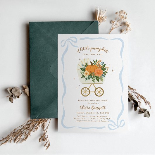 Boy Little Pumpkin Baby Shower 招待状