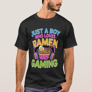 Boy Loves Ramen and Gaming Kawaii Gamer Noodle Tシャツ