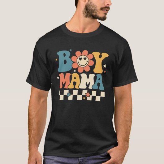 Boy Mama Happy Mother s Day Groovy Retro Best Mom  Tシャツ (正面)